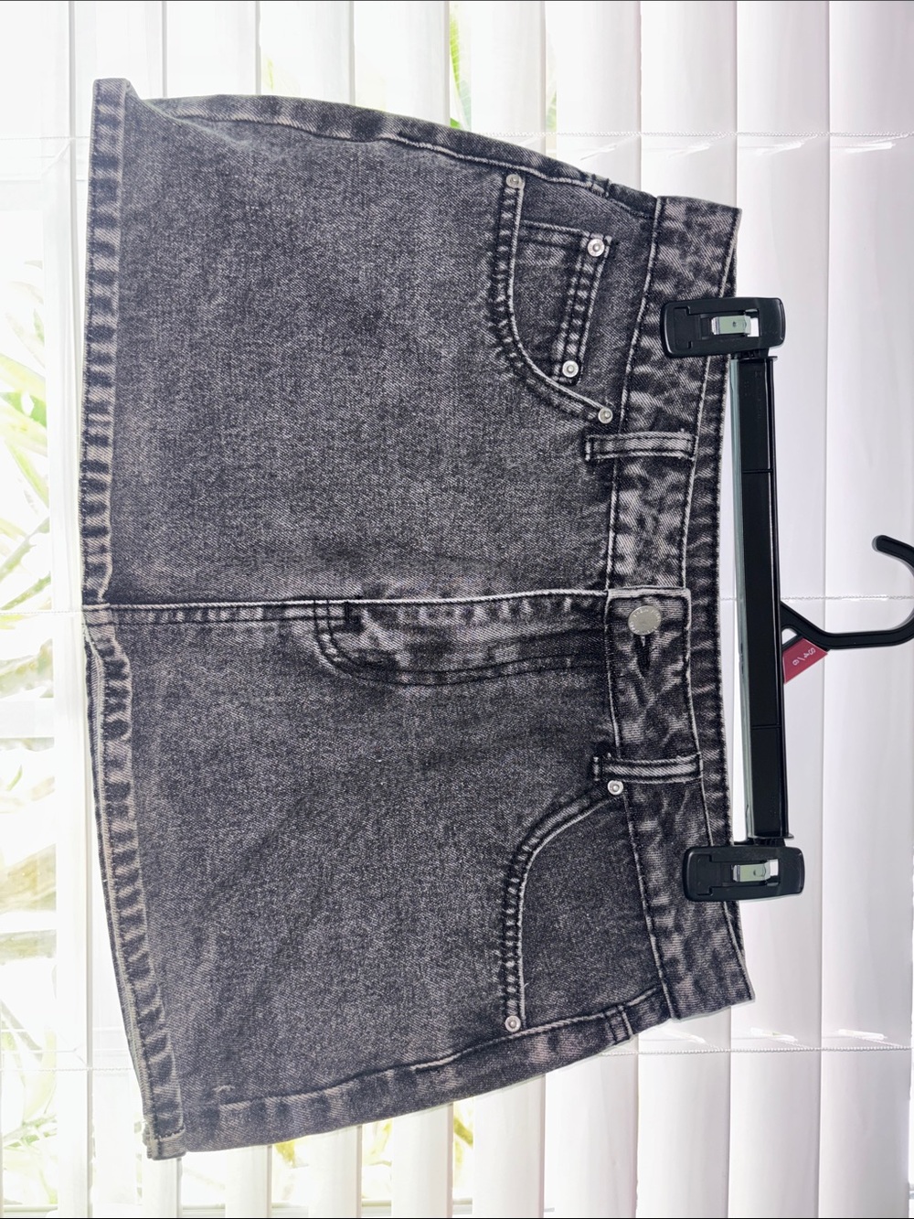 Black Acid Wash Denim Mini Skirt